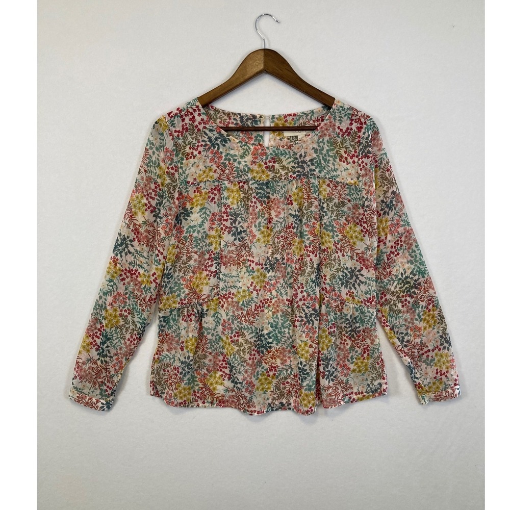 Ann Taylor LOFT Womens XS Floral Botanical Print Long Sleeve Blouse‎ Multi Color